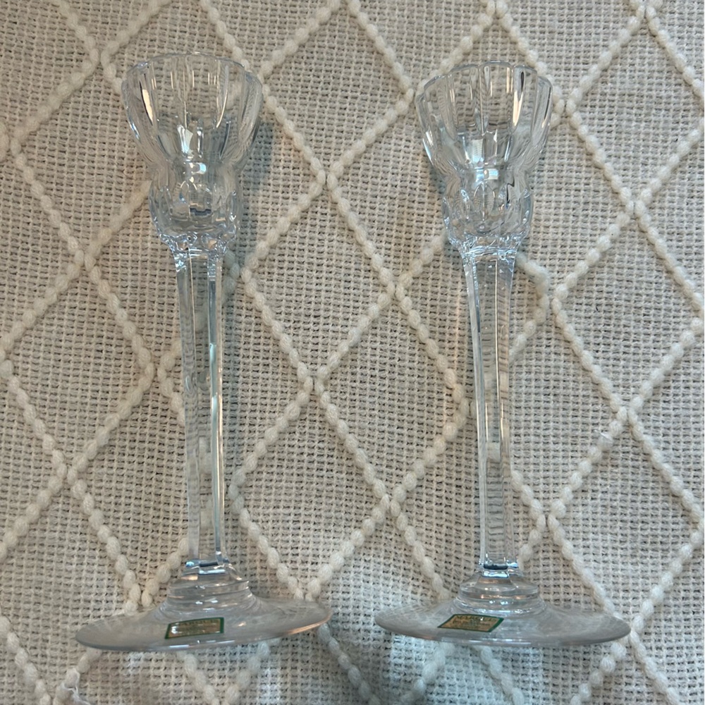 Pair Waterford Marquis Irish Crystal Candle Sticks 9 Inch Candle Holders Classic